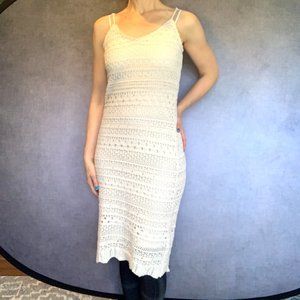 Freshman 1996 cream colored crochet sweater dress with spaghetti straps, EUC